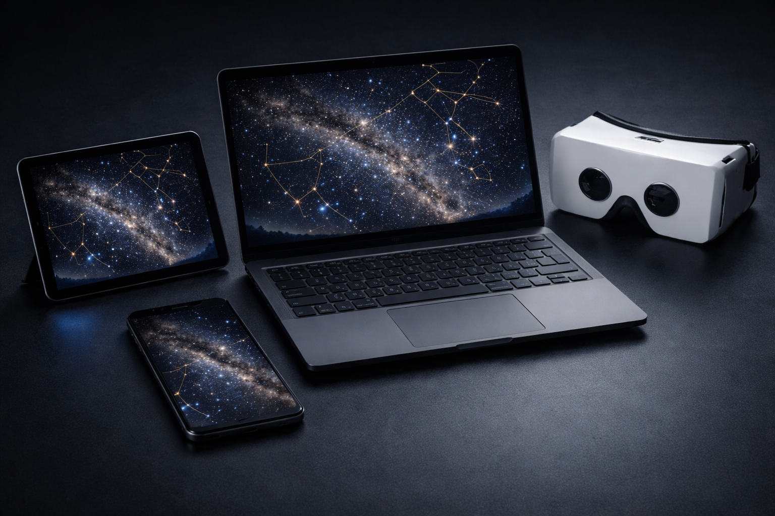 Multiple devices showing synchronized planetarium view